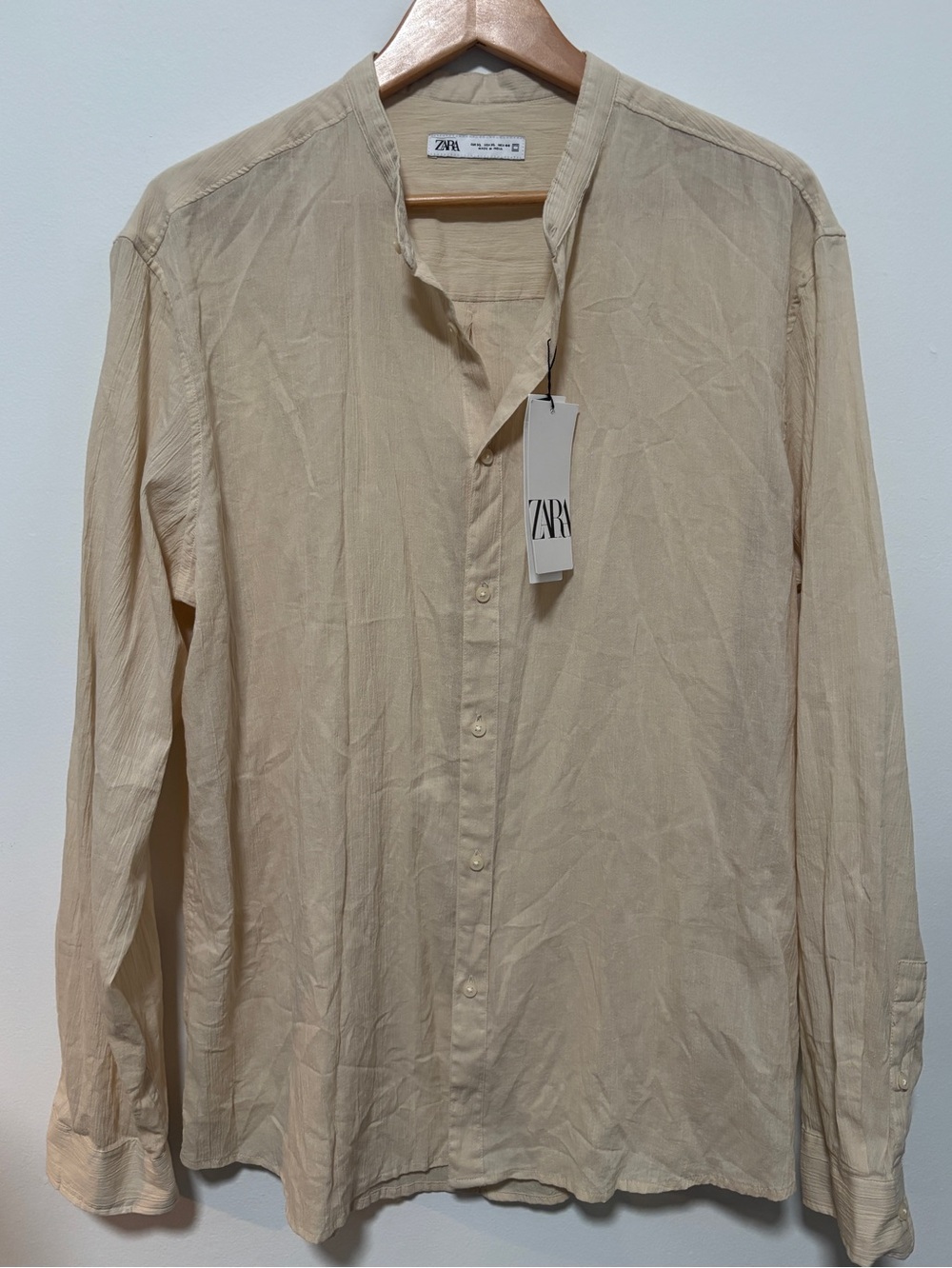 Zara NWT Cream Mandarin Collar Lightweight Mens Shirt XL
